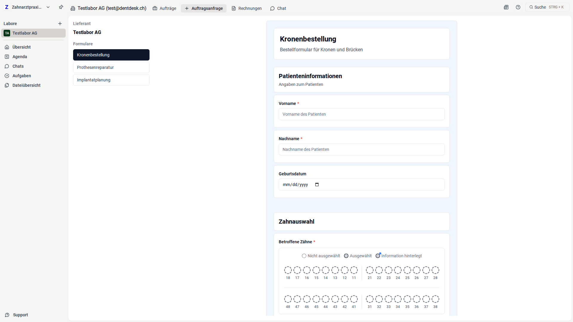 Auftragsanfrage in dentCONNECT