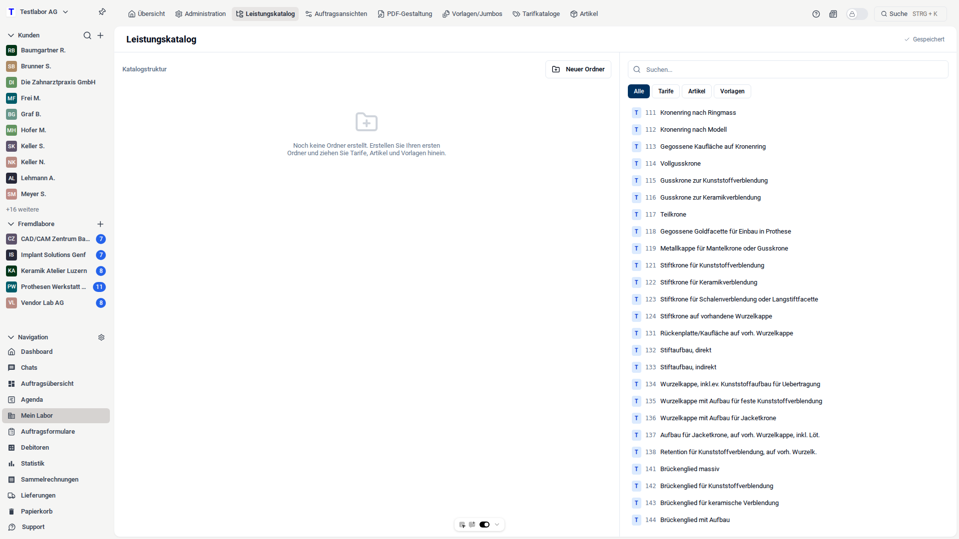 Leistungskatalog in dentLAB